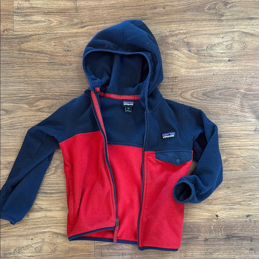 Patagonia Red and Blue Hooded Sweatshirt